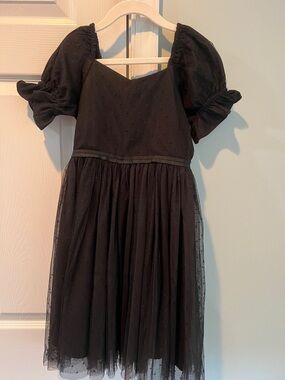 Ivy City Co Black Puff-Sleeve Tulle Party Dress